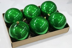 Zöld fényes műanyag gömbök 6db 10cm
