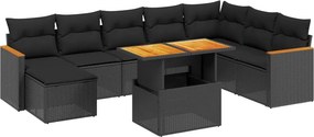 vidaXL 9 részes fekete polyrattan kerti ülőgarnitúra párnákkal