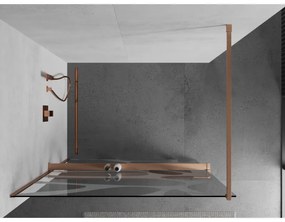 Mexen Kioto+, Walk-In zuhany paraván polccal és akasztóval 140 x 200 cm, 8 mm átlátszó üveg fehér mintás, réz matt profil, 800-140-121-65-97