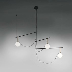 Artemide nh S3 14 függeszték, fúvott üveg és sárgaréz, 3xE14, fekete/moha