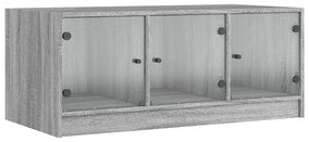szürke sonoma színű dohányzóasztal üvegajtókkal 102x50x42 cm