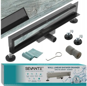 Fali lineáris lefolyó 2 az 1-ben60 cm oldalsó Wall fekete rozsdamentes acél Sevante