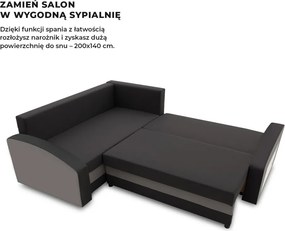 Grande sarokkanapé polcokkal , polc a jobb karfaban, baloldali, szövet anyag, hab töltet, fekete - szürke