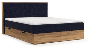 Sötétkék-natúr színű ágyneműtartós boxspring ágy 140x200 cm Asahi – Maison de Rêve