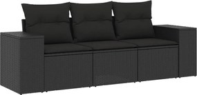 vidaXL 3 részes fekete polyrattan kerti ülőgarnitúra párnával