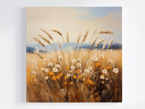 Vászonkép Canvas Tájkép Falu Mező Rét Kalász Gabona Virágok Nyár 80x80