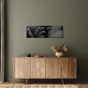 Kép - Csók, fekete-fehér fotó (órával) (90x30 cm)