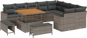 vidaXL Kerti Kanapé Szett 12 pcs Szürke polirattan