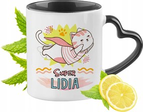 Fekete bögre szív alakú füllel Lídiának Ideális Ajándék