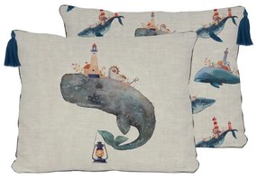 Whale lenvászon díszpárna, 50 x 35 cm - Little Nice Things