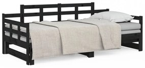 fekete tömör fenyőfa kihúzható kanapéágy 2 x (90 x 200) cm