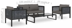 5 részes antracitszürke kerti polyrattan ülőgarnitúra párnákkal