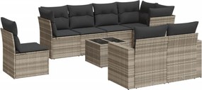 vidaXL 9 részes világosszürke polyrattan kerti ülőgarnitúra párnával