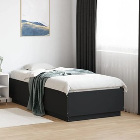 fekete szerelt fa ágykeret LED-del 75x190 cm