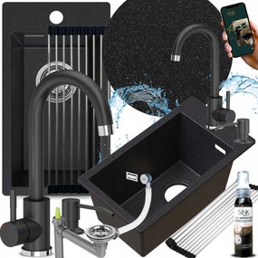 Egykamrás Gránit Mosogató Csaptelep Fekete Pöttyös Kicsi Keskeny