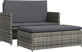 vidaXL 2-részes szürke polyrattan kerti bútorszett párnákkal