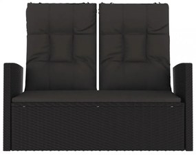 fekete polyrattan dönthető kerti pad párnával 118 cm
