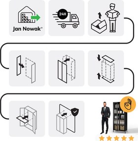 ANGELO üveges vitrin nappaliba – fekete fém, 800 x 1850 x 450 mm