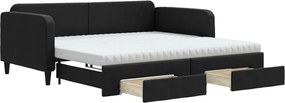 vidaXL fekete kihúzható szövet heverő fiókokkal 100 x 200 cm