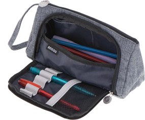 Iskolai tolltartó dupla tasakos hiúsági tok szürke