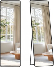 Állványos tükör, téglalap alakú, fekete, edzett üvegből, 150 x 40 cm