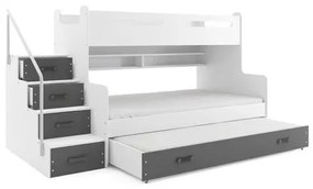 Gyermek emeletes ágy MAX III kihúzható ággyal 80x200 cm - fehér Szürke