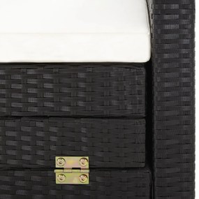 3-személyes fekete kinyitható műrattan kanapéágy tetővel