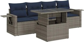 vidaXL 5 részes szürke polyrattan kerti kanapészett párnákkal