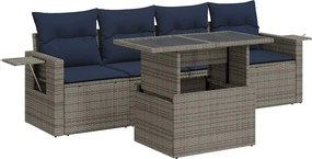 vidaXL 5 részes szürke polyrattan kerti kanapészett párnákkal