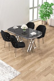 Zae étkezőgarnitúra, fekete márvány-króm, 168 cm – TR240CHR3081
