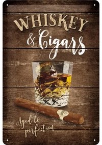 Fém tábla Whiskey & Cigars - Aged to Perfection, (20 x 30 cm)