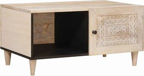 vidaXL Dohányzóasztal polcokkal Bézs 80 x 50 x 40 cm Tömör akácfa