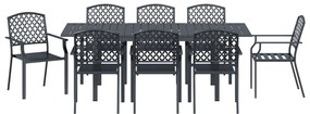 9 Részes Előszobai Bútor Szett Anthracite Acél, Bővíthető Kerti Asztal Anthracite (140-210)x90x73 cm Acél, Kerti Székek 4 db Üstackoló Anthracite Acél