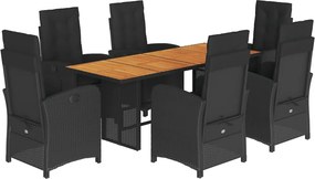 vidaXL 7 részes fekete polyrattan kerti étkezőgarnitúra párnával