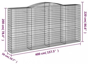 6 db íves horganyzott vas gabion kosár 400x50x200/220 cm