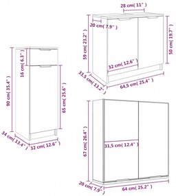 3 részes szürke sonoma szerelt fa fürdőszoba szekrényszett