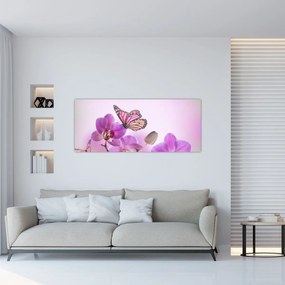 Kép - Pillangó orchidea virágon, lila (120x50 cm)