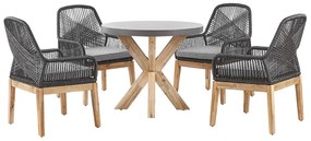 Négyszemélyes kerek beton étkezőasztal fekete székekkel OLBIA Beliani