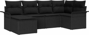 vidaXL Kerti Kanapé Szett párnával 6 pcs Fekete polirattan