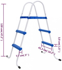 kék és fehér acél medencelétra 84 cm