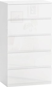 HOMCOM 5-Fiókos Szekrény Modern Hálószoba Fiókos Szekrény Antitip Designnal Nappaliba, Előszobába 55x33x100 cm Fényes Fehér | Aosom