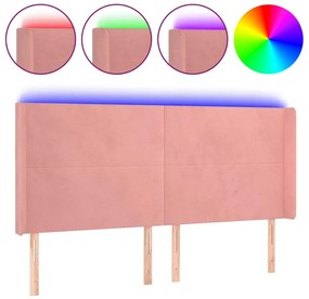 rózsaszín bársony LED-es fejtámla 183x16x118/128 cm
