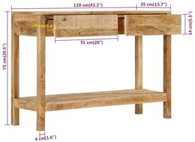 tömör mangófa tálalóasztal 2 fiókkal 110 x 35 x 75 cm