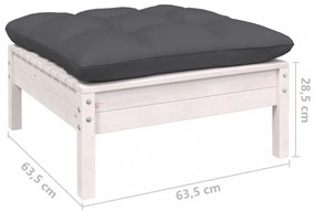 fehér tömör fenyőfa kerti lábzsámoly antracitszürke párnával