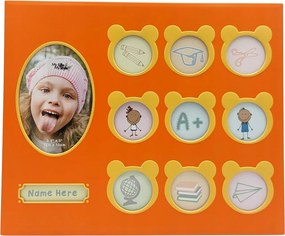 Gyerek multi képkeret 10 képhez, narancssárga, ajándék