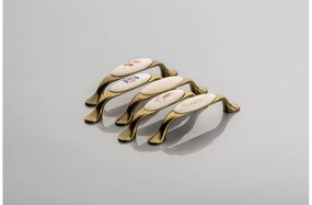 Fogantyú porcelán-fém,   96mm, 728P, kék virágmintás antik bronz