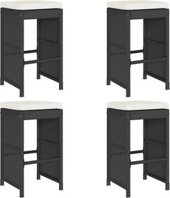 vidaXL 4 db fekete polyrattan kerti bárszék párnával