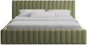 Zöld kárpitozott ágyneműtartós franciaágy ágyráccsal 140x200 cm Lemi – Makamii