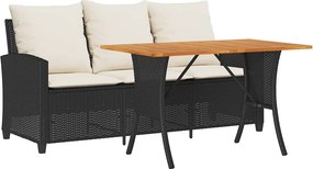 vidaXL 3 személyes fekete polyrattan kerti kanapé asztallal&párnával