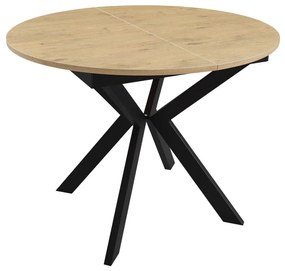 Asztal Oswego 112Fekete, Lándzsa tölgy, 76x138cm, Hosszabbíthatóság, Laminált forgácslap, Fém
